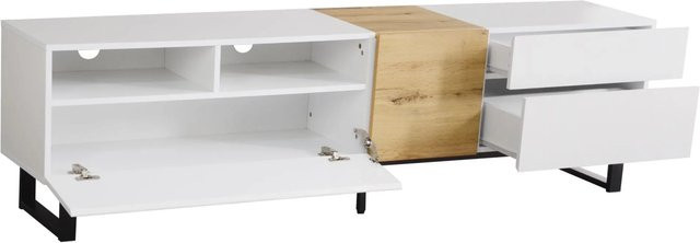 okwish TV Schrank mit Schubladen in Weiß, moderner Fernsehtisch mit Stauraum für deinen Wohnbereich, B/T/H: 180 x 45,5 x 35 cm - Bild 1