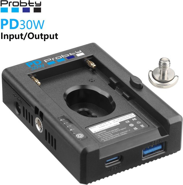 Sony NP-F Akku-Adapterplatte in Schwarz mit PD30W USB-C Ladeanschluss, 12 V 8,4 V D-TAP Ausgang und LED-Batterieanzeige - Bild 1