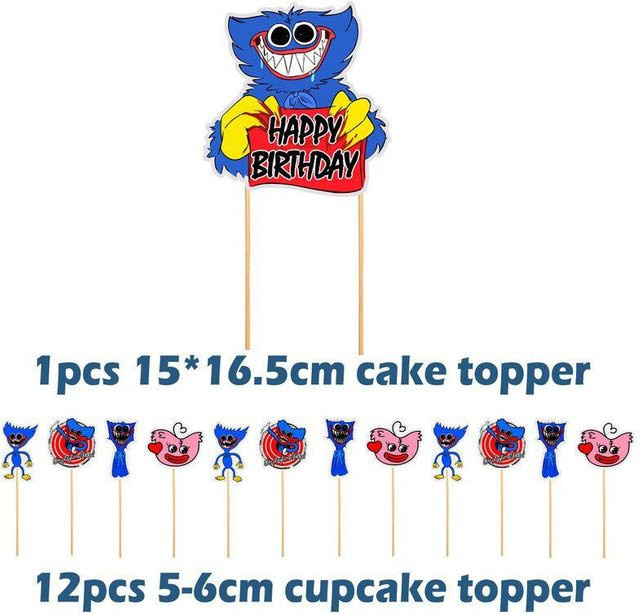 CrimsonCraft Poppy Playtime Huggy Wuggy Geburtstagsdekorations-Set in Blau mit Ballons und Cake Toppern - Bild 1