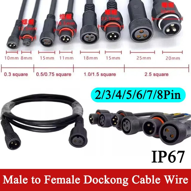 DIVEDEER Wasserdichtes Verlängerungskabel IP67 für den Außenbereich und Garten, schwarzes Anschlusskabel für LED, 2-Pin bis 8-Pin Anschlussmöglichkeiten - Bild 1