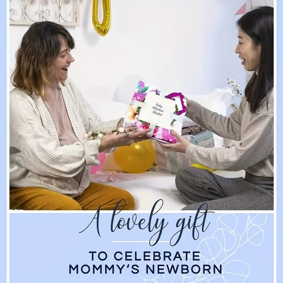 VIKAMA Baby Fotografie-Decke mit Blumen-Mond-Design in Lila und Multicolour für Neugeborene und Taufe - Bild 2