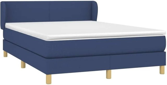 vidaXL Boxspringbett Hybrid mit Matratze Blau Stoff B/T/H: 200 x 140 x 47 cm - Bild 1