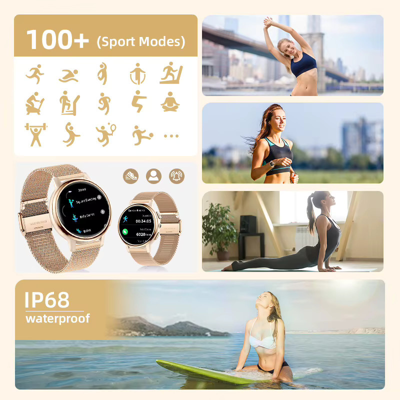 LIGE Smartwatch für Damen in Schwarz mit Milanaise-Edelstahlarmband, Rundes Display, Bluetooth-Anruf, Herzfrequenzmessung und Schrittzähler, Wasserdicht - Bild 5