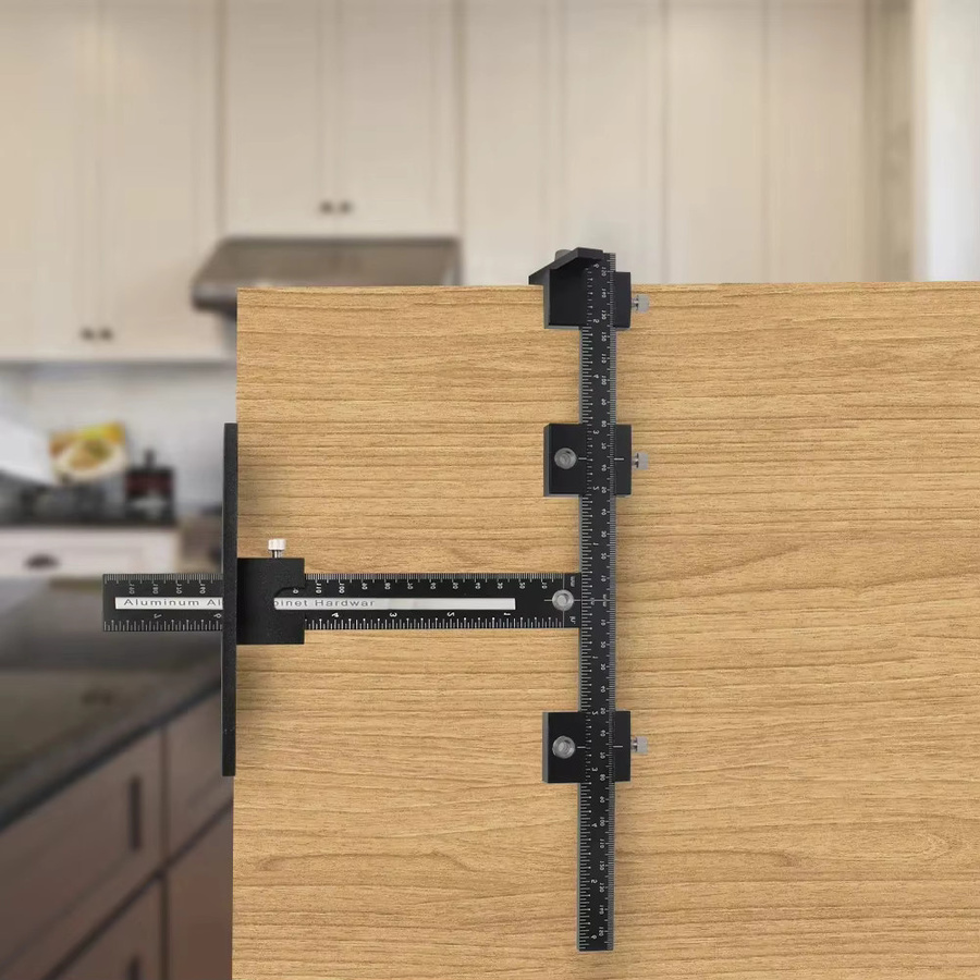 KPXIN Verstellbares Schrank-Hardware-Werkzeug aus Aluminiumlegierung in Schwarz zur Installation von Griffen und Knöpfen an Türen und Schubladen inklusive Bit - Bild 5