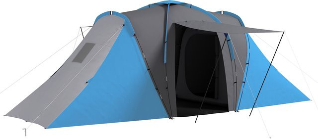 Outsunny Tunnelzelt Campingzelt für 4-6 Personen mit 2 Schlafzimmern und Wohnbereich, wasserabweisend, Grau-Blau - Bild 1