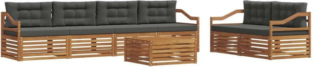 vidaXL Outdoor-Sofagarnitur 7-teilig aus Akazienholz mit Kissen in Natur und Anthrazit - Bild 1