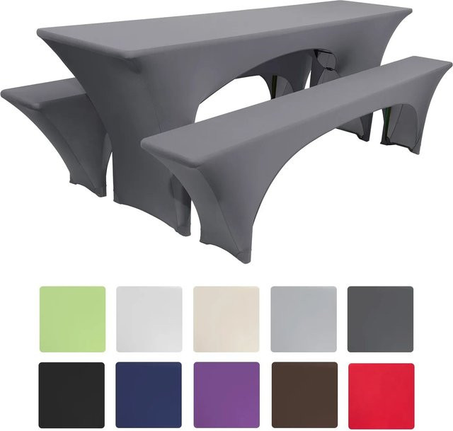 Beautissu Victoria Biertischhusse 3-teiliges Stretch-Set in Anthrazit für rechteckige Tische mit 50 cm Höhe - Bild 1