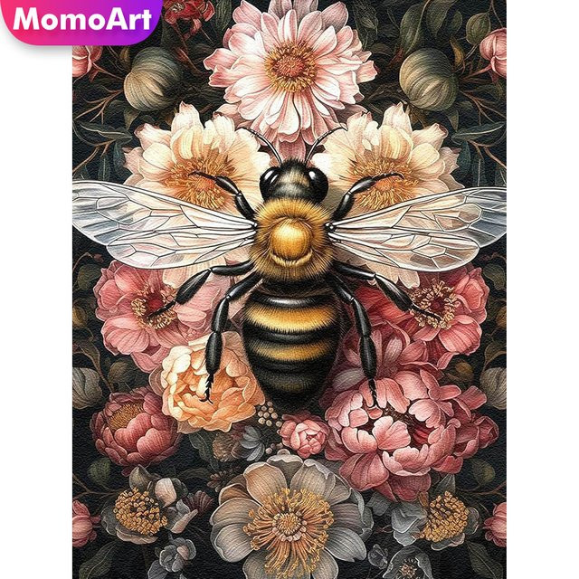 Momoart Diamant-Mosaik Biene und Blumen DIY Bild mit Strass-Steinen als Wanddekoration, Mehrfarbig - Bild 1