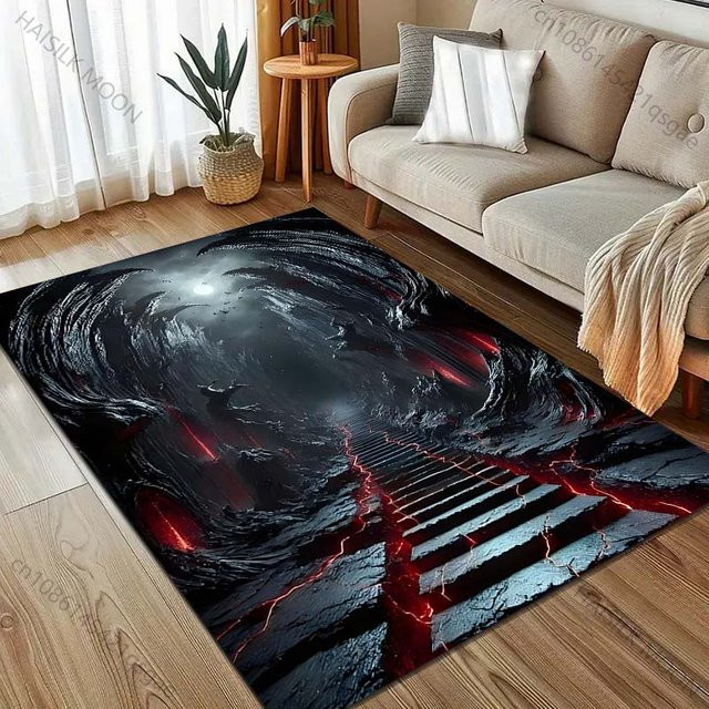UQIDEHOME Druckteppich Dunkle Straße zur Hölle in Grau und Multicolour, moderner Teppich für Wohnzimmer, Schlafzimmer oder Badezimmer, B/T: 60 x 40 cm - Bild 1