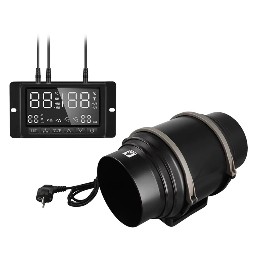 Podofo Inline-Rohrventilator mit Temperatur- und Feuchtigkeitsregler in Schwarz, 15,24 cm Abluftventilator für Badezimmer und Küche - Bild 4