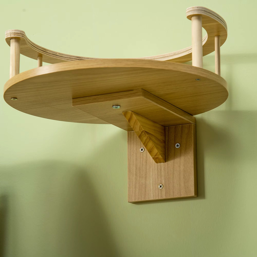 PawHut Katzenbett für die Wandmontage aus Eiche und Plüsch in Cremeweiß, Durchmesser: 34 cm, Höhe: 10,5 cm - Bild 4