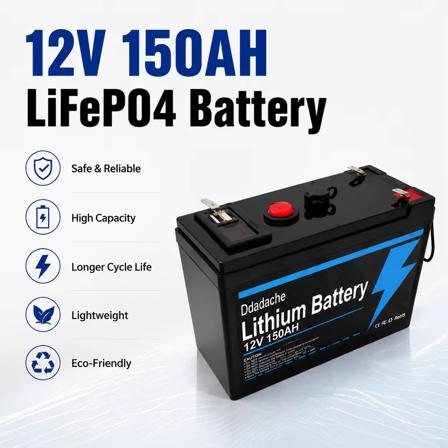 12V 150Ah LiFePO4 Lithium-Batterie in Schwarz mit über 4000 Tiefentladezyklen für Solar-Windenergiesysteme, Beleuchtung und USV-Notstromversorgung - Bild 2