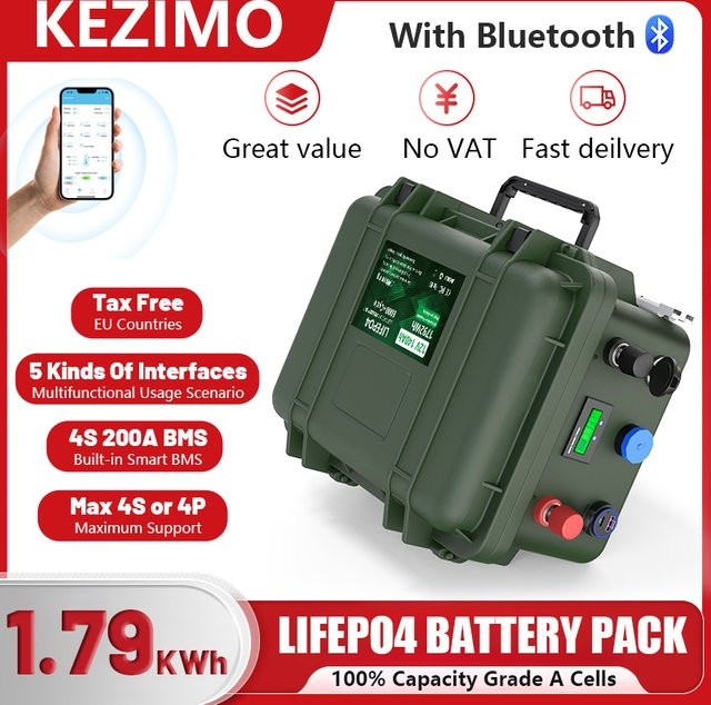 KEZIMO LiFePO4 Batterie 12V 140Ah 1792Wh mit Bluetooth BMS und USB-C QC Ladung IP56 Schutz - Bild 1