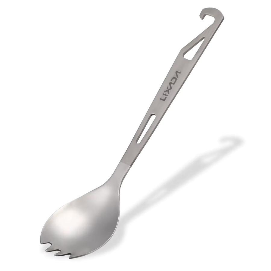 Lixada 2 in 1 Outdoor Titan Spork mit Flaschenöffner, Camping Geschirr Gabel und Löffel, Silber - Bild 2