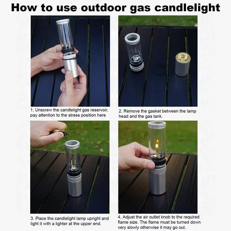 Tragbare Camping Gas Lampe in Grau mit verstellbarem Kerzenlicht und Windschutz für Outdoor und Garten - Bild 2