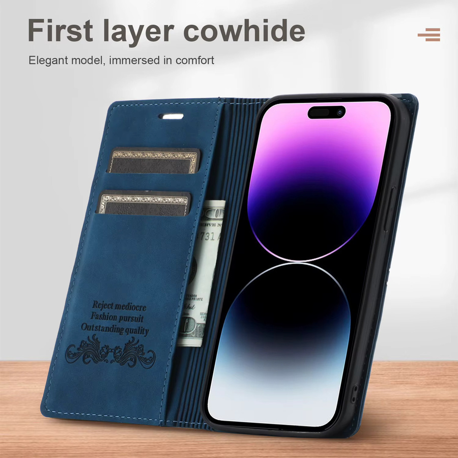 Magnetische LED-Flip-Ledertasche für Apple iPhone als Brieftasche und Schutzhülle in Gold oder Blau - Bild 1