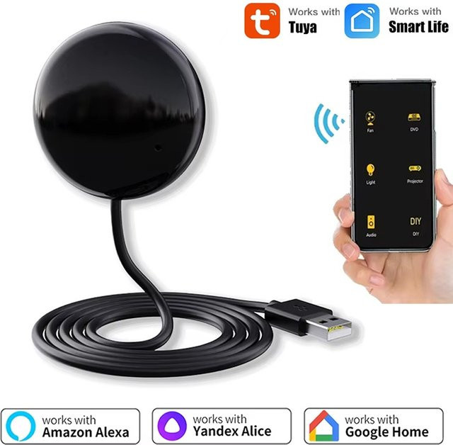 Tuya WiFi IR-Fernbedienung für Smart Home Automation in Schwarz, universelle Infrarot-Fernbedienung kompatibel mit Alexa und Google Home - Bild 1