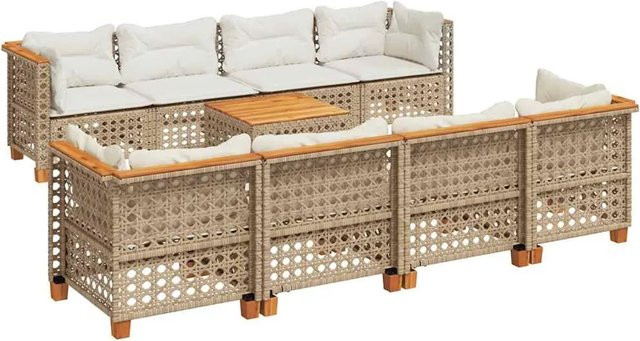 vidaXL 9-teilige Garten-Sofagarnitur aus Poly-Rattan und Akazienholz in Beige mit Kissen - Bild 1