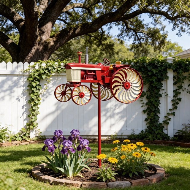 Dekoratives Metall-Windspiel von Shunmaii in Rot mit rotierenden Rädern als Windmühle für Garten, Terrasse und Hof - Bild 1