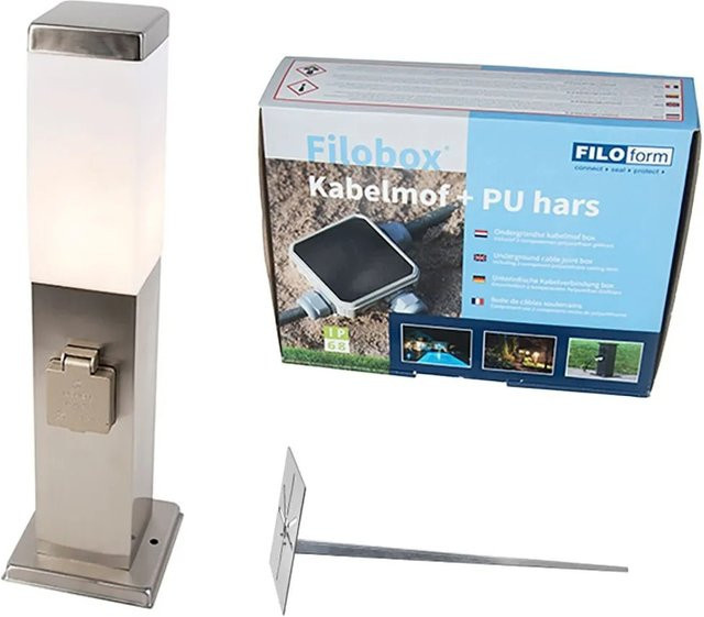 QAZQA Außen Stablampe Malios aus Stahl und Kunststoff in Silber und Weiß mit Erdspieß, E27 Fassung und IP44 Schutzart für den Garten - Bild 1