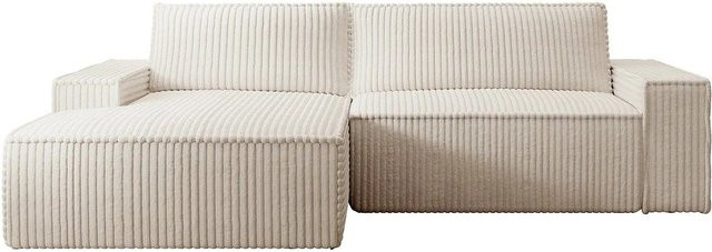 Vente-unique Schlafsofa Amelia in Beige mit Cord-Bezug und L-Form - Bild 1