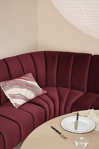Jotex SANTOS Küchenbank Eckmodul mit gestreiftem Polster in Schwarz und Rot aus Kiefernholz und Metall - Bild 1