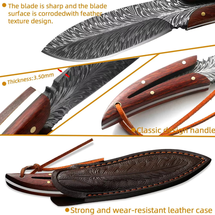 GuanQi Ausbeinmesser mit Holster und braunem Holzgriff - Bild 5