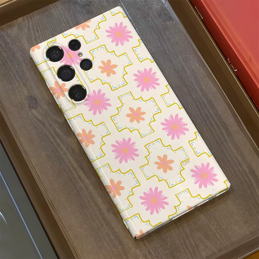 Samsung Handyhülle mit rosa Blumengitter-Design und glänzender doppellagiger Rückseite für Galaxy S25 Ultra, S24 und S23 Ultra Plus - Bild 2