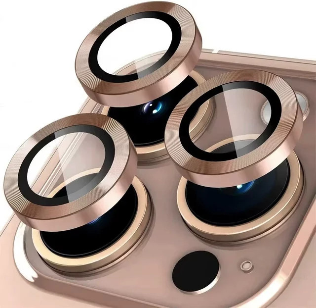 2-3 Stück Kamera Objektiv Schutz für Apple iPhone 16 15 14 13 12 11 Pro Max Plus aus Metall mit Glas in Desert Titanium und Gold - Bild 1
