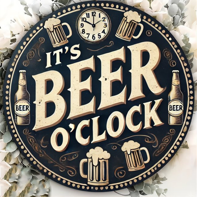 Potdemiel Vintage Beer O'Clock Aluminiumschild Rund, Mehrfarbiges Metallschild als Wanddekoration für Garage, Home Bar oder Außenwand, Durchmesser: 20 cm - Bild 1