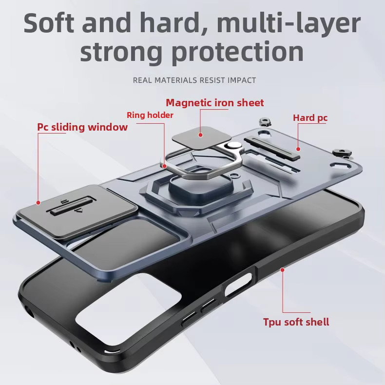 Stoßfeste OnePlus 15 und 15R Handyhülle im Luxus Rüstungs-Design mit magnetischem Ringhalter aus PC und TPU in Blau - Bild 4