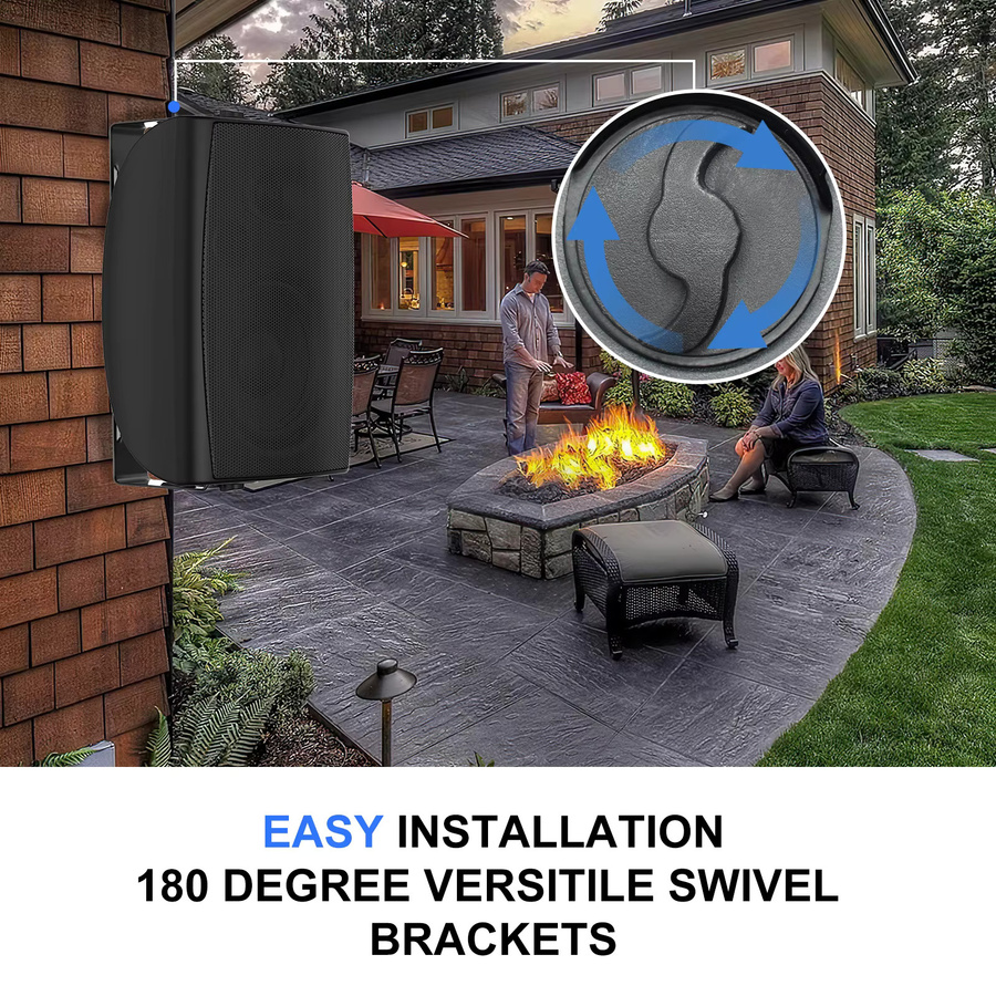Herdio Outdoor-Lautsprecher Wasserdicht 300W Schwarz Kabelgebunden mit Doppelt Schwenkhalterungen für die Wandmontage auf der Terrasse - Bild 3