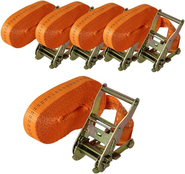 TRUTZHOLM Profi Ratschen Spanngurt Orange, Länge: 6 m, Tragkraft: 2 t, 5er Set - Bild 1