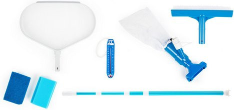 Steinbach Swimming Pool Reinigungsset, 6-teilig, mit Teleskopstange, Weiss und Blau - Bild 1