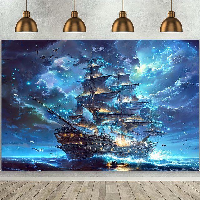 Wandteppich mit Segelschiff in Blau von JMG Household Supplies, Breite: 130 cm, Höhe: 150 cm - Bild 1