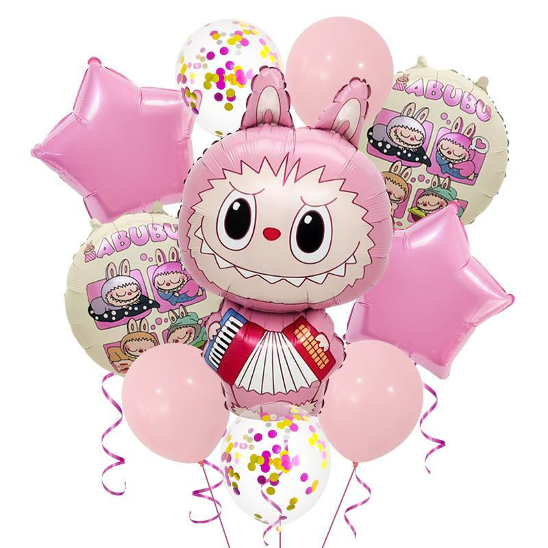 BaiTu Home Labubu Aluminiumfolienballon Set für Geburtstagsparty Dekoration in Pink mit Tischdeko-Ständer - Bild 2