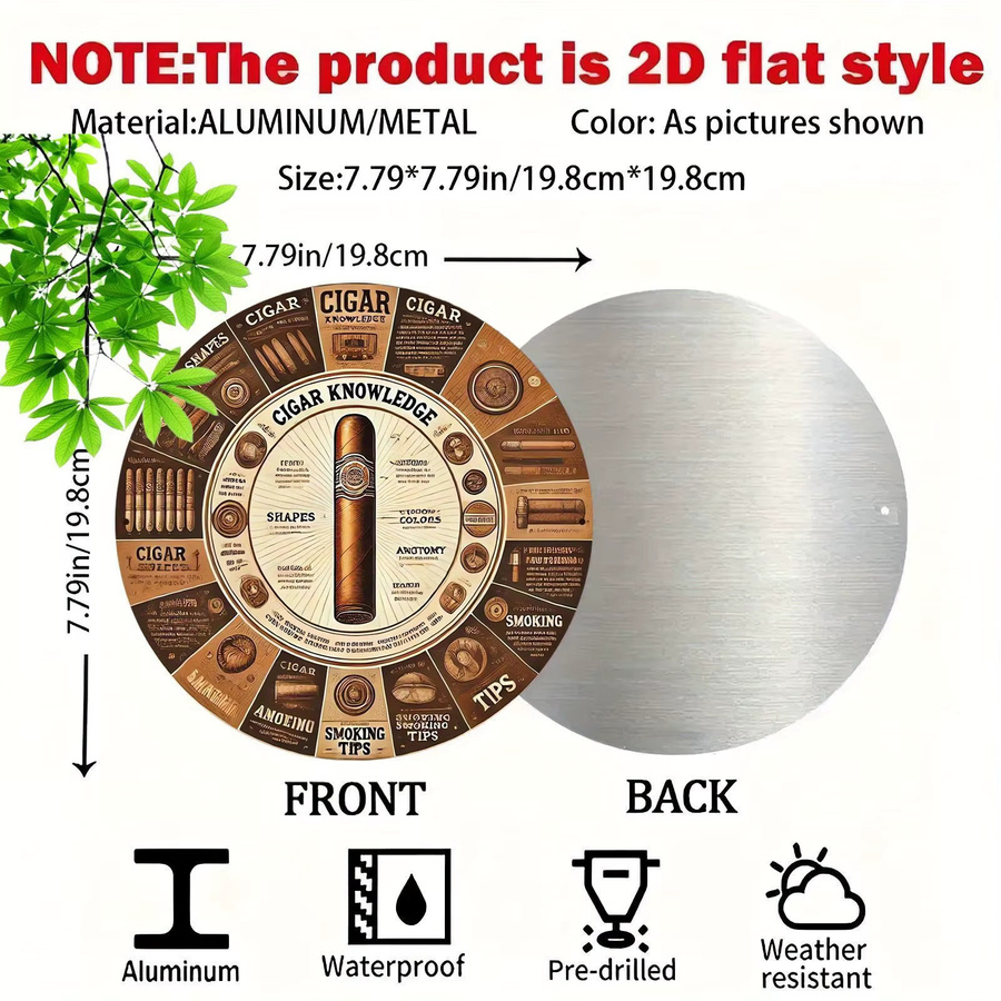 Potdemiel Vintage Cigar Knowledge Infographic Rundes Aluminium Wandbild im Gentleman's Club Stil Durchmesser: 20 cm - Bild 2