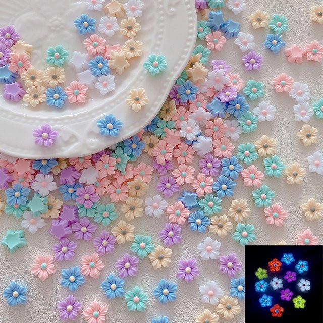 50 Stück Harz 3D Leuchtende Blume Nagel Charms, Pink, Glänzend - Bild 1