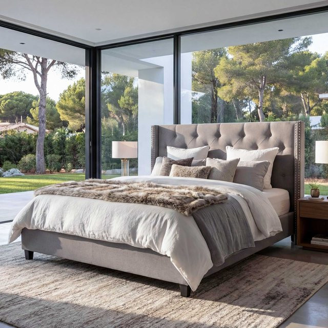 MCW Polsterbett N59 Doppelbett mit Lattenrost aus Massivholz und Stoff in Grau, B/T/H: 180 x 200 cm - Bild 1
