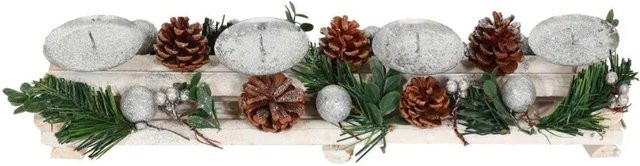 MCW Adventsgesteck M12 für die Adventszeit in Weiß und Silber ohne Kerzen, B/T/H: 13,0 x 8,0 x 4,0 cm - Bild 1