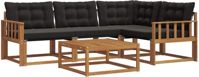 vidaXL Outdoor-Sofagarnitur 5-teilig aus Akazienholz mit Textilene und Kissen in Schwarz und Natur - Bild 1