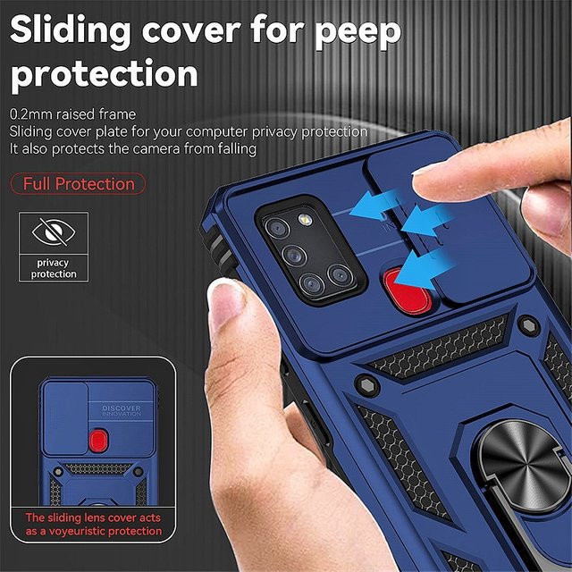 Magnetische Schutzhülle für Samsung Galaxy A21s mit Ring-Ständer und Kameraschutz in Rot oder Blau - Bild 1