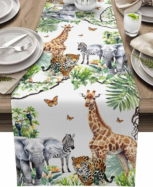 JINGYUE Pet Tischläufer aus Leinen mit tropischem Wildtier-Design, Mehrfarbig, B/H: 150 x 33 cm - Bild 1