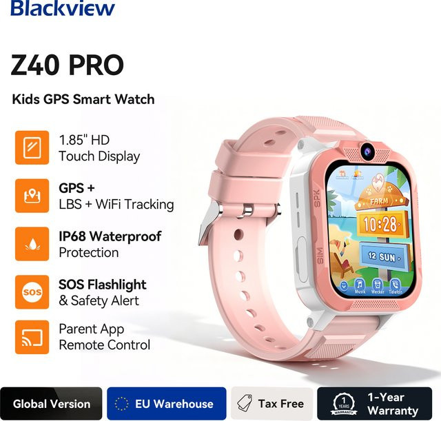 Blackview Smartwatch, Kinder, Pink, Silikon, GPS, Wi-Fi - Bild 1