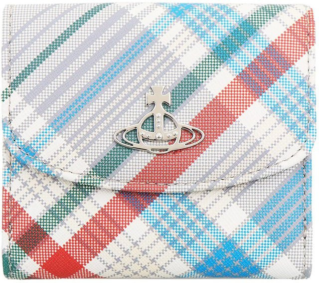 Vivienne Westwood Kleine Geldbörse, Madras Check, Saffiano Leder, Damen, white - Bild 1