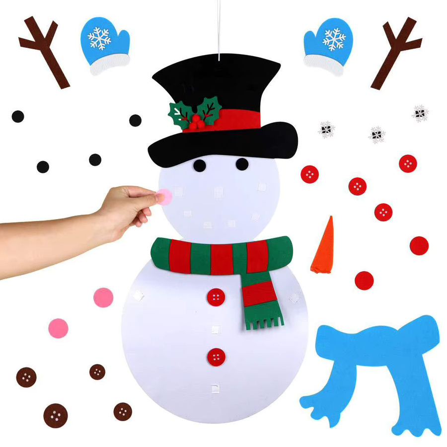 Venkaite DIY Filz Weihnachtsschneemann als hängender Wandaufkleber in Bunt für Kinder - Bild 3