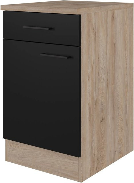 Flex-Well Küchen-Unterschrank Capri in Schwarz Matt mit Endgrain Oak Front, B/H/T: 50 x 85 x 60 cm - Bild 1