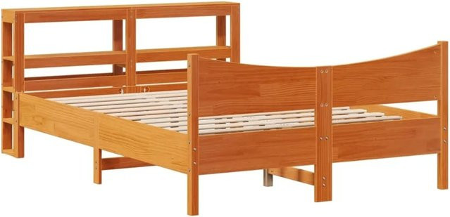vidaXL Massivholzbett aus Kiefer mit Kopfteil in Wachsbraun, B/T/H: 140 x 190 x 82 cm - Bild 1