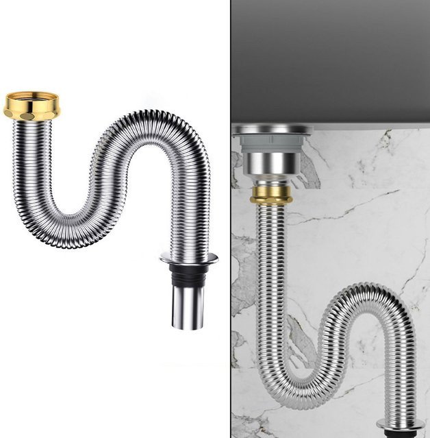 VIBRATITE Flexibler Siphon aus Edelstahl für Küchenwaschbecken, Länge: 80 cm oder 100 cm - Bild 1