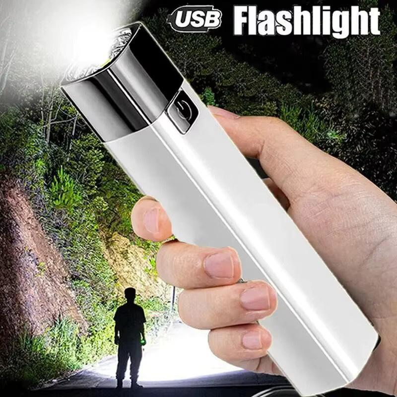 ESMARTER Mini LED Taschenlampe in Weiß, wasserdichte tragbare Außenbeleuchtung mit starkem Licht und USB-Anschluss - Bild 4